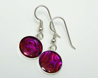 Paua Shell Earrings. Pink Paua Shell Earrings. Dangle Earrings. Drop Earrings. Abalone.