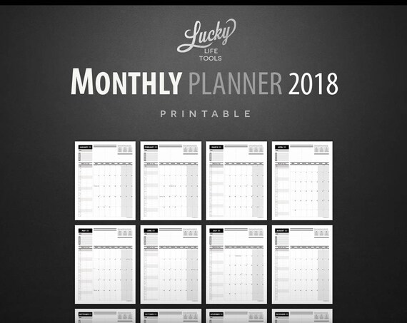 Monthly Planner / 2018 Calendar, with Top Priorities and Goals & Projects timeline - Printable PDF; Letter size 8.5"x11"