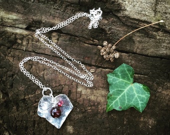 Sterling silver ivy necklace with garnet - sterling silver garnet necklace