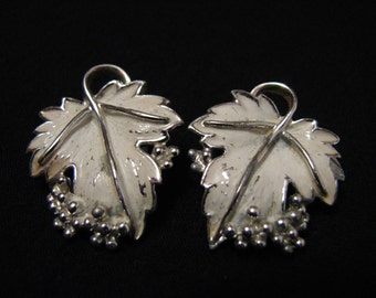 Vintage 1962 Sarah Coventry "Whispering Leaves" White Enameled Leaf Clip Earrings