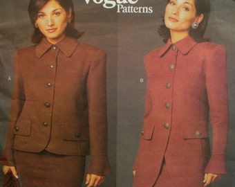 Oscar de la Renta Jacket Pattern, Tailored, Lined, Long/Short, Collar, Pockets, Flaps, Princess Seams, Vogue No. 1488 UNCUT Size 14 16 18
