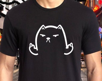 Rude Cat Shirt , Funny Cat Shirt - Middle Finger Cat - Short-Sleeve Unisex Shirt - Kitty Kitten Shirt | Cat Shirt Men Women | Love Cats
