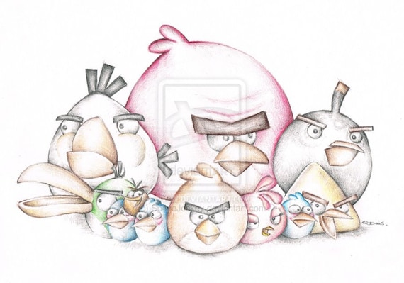 Angry birds game art colour pencil drawing high quality signed Angry birds game art colour pencil drawing high quality signed
