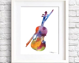 Violin Art Print - Abstract Watercolor Painting - Wall Decor