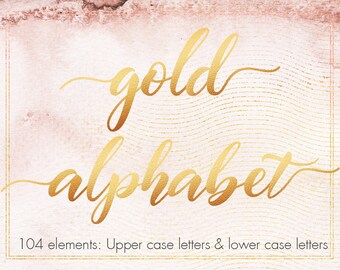 Gold alphabet clipart, Gold font clipart, Gold foil alphabet, Gold letters, Wedding clipart, Decorative lettering, Typography clipart