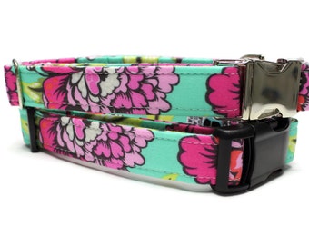 Floral Dog Collar | Teal Floral Dog Collar | Your choice of metal buckle or plastic buckle | FemaleDog Collar | Girl Dog Collar