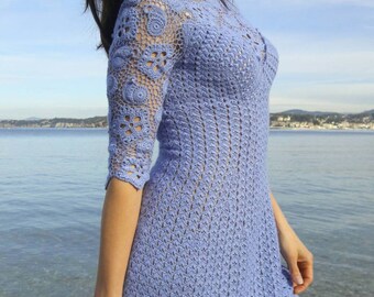 Warm cocktail dress Crochet dress Merino silk dress Lace soft dress Cocktail crochet dress Lace dress Cocktail dress Silk dress