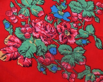 Square scarf, floral print, red flowers