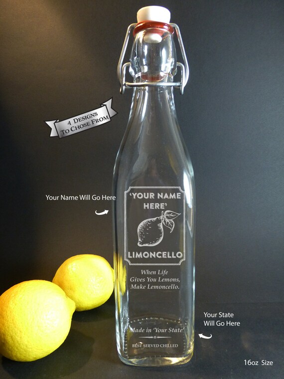 Limoncello Bottle 16oz Glass Swing Top Bottle Personalized