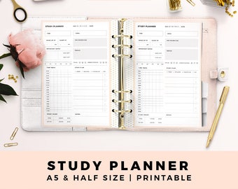 A5 HALF Size Study Planner, Student Planner, Personal Printable Planner Inserts