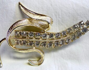 Vintage Sarah Coventry Pin Brooch Radiance Corn Husk Gold Tone with Rhinestones Large