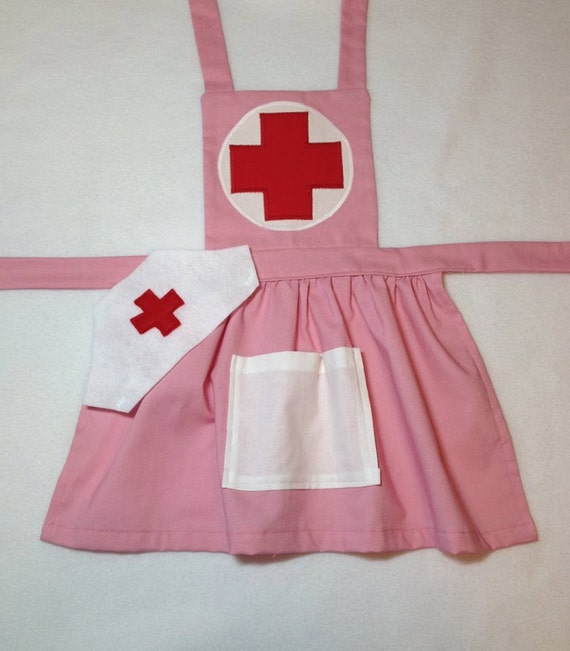 Pink child's nurse apron with hat/Dress up nurse costume