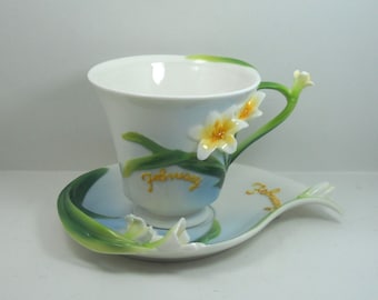 China tea cup February month with Flower decor