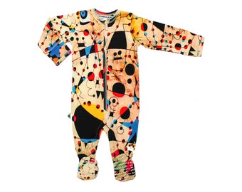 Baby Footie Onesie - Joan Miro Painting Art - Unisex Sleepsuit, Organic Cotton - Baby Shower, Gender Reveal, Newborn, Toddler, New Mom Gift