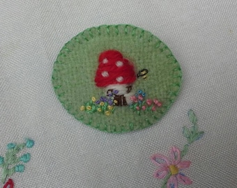 SOLD Embroidered brooch handmade with vintage fabric