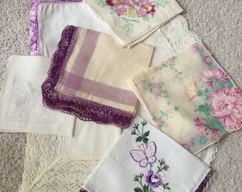 1940's Lot of Purple/White Themed Vintage Handkerchiefs