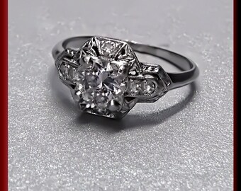 Vintage Diamond Engagement Ring Art Deco Diamond Engagement Ring with Old European Cut Diamond Platinum Wedding Ring - ER 373S