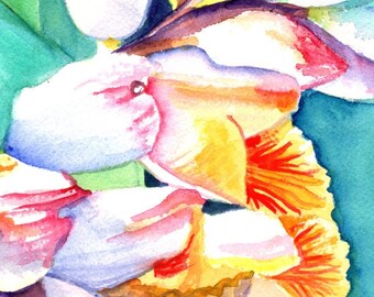 shell ginger art, original watercolor painting, tropical foliage, hawaiian paintings, kauai hawaii, watercolour art, kauaiartist, flowers