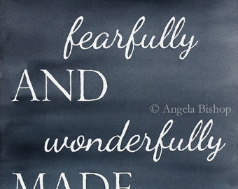 I am Fearfully and Wonderfully Made Painting Print, Psalm 139:14, Watercolor Painting Print, Sign, Lettering, Christian, Painting, Gray