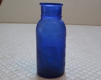 Antique 5 inch Cobalt Blue BROMO SELTZER Emerson Drug & Co Baltimore MD Bottle