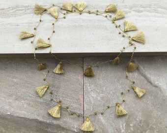 Steffie Layering Necklace Long Gold Tassel Necklace Tassel Strand Statement Necklace, Layered Necklace,Layered and Long, Gift for Friend