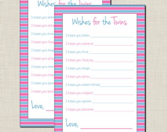 Wishes for Twins Baby Shower Game for Boy/Girl Twins in Blue and Pink