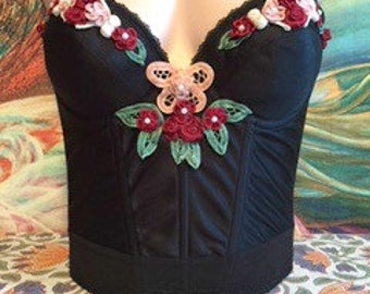 Corset Top, Embroidered, Mexican, Flowers, Cinco de Mayo, size S