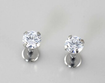 Clear CZ helix tragus cartilage lip titanium labret bar stud