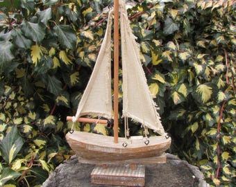 Handmade Boat, Vintage Small Wooden Boat, Wooden Ship, Ship Souvenir, Model Sailing Ship, Collectibles Wooden Sailboat, Sea Souvenir