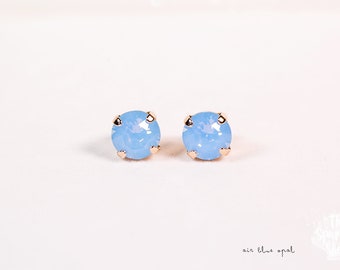 Air Blue Opal Swarovski Rose Gold Stud Earrings - 8mm
