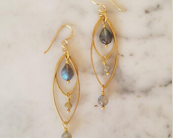 Labradorite on brass dangle earrings