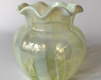 19thC Victorian Opalescent Vaseline Glass Posy Vase - Perfect Condition, Possibly Webb