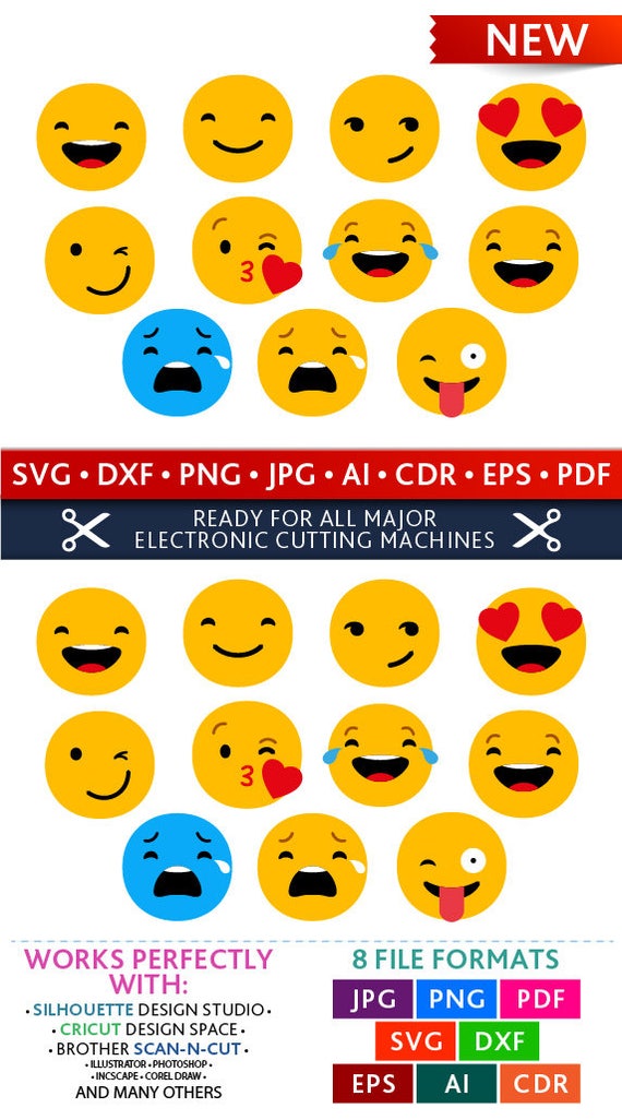 Download EMOJI Svg EMOJI Cut Files Silhouette Studio Cricut Svg Dxf Jpg