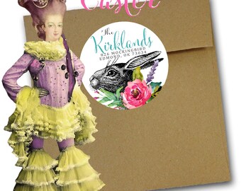 Elegant Easter Address Labels, Rabbit and Floral Easter Address Labels, Aqua