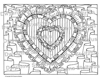 Heart coloring page | Etsy