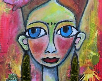 Postcard Frida Kahlo 58 mixed media free Shipping