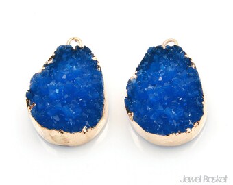 Drop Cobalt Blue Druzy Charm in Gold - 2pcs of Cobalt Blue Drusy / 16.0mm x 24.0mm / SCTG119-P (2pcs)