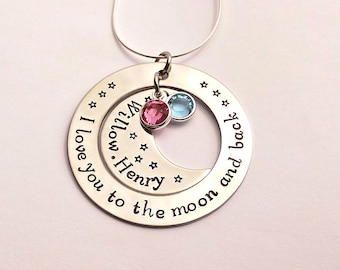 I love you to the moon and back hand stamped personalised necklace