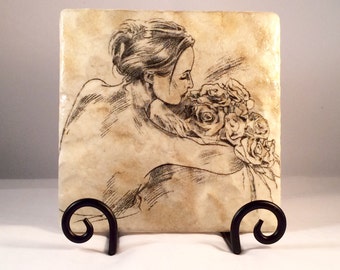 Lady with Roses Trivet (hot pad)