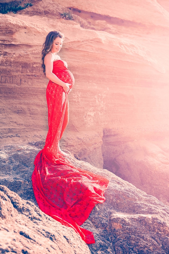 Lauren Red Lace maternity gown/maternity dress/maxi dress/