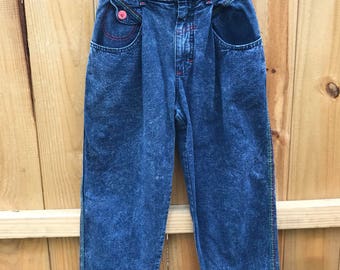 Vintage Girls Size 10 Acid Wash Lee Jeans / Girl's 80s 90s Acid Wash Jeans with Rainbow Stitching by Lee Size 10