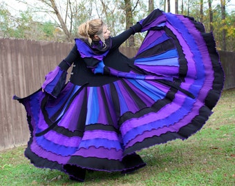 Custom Recycled Sweater Coat with a Medieval Liripipe Hood by SnugglePants- Purple, Blue, and Black