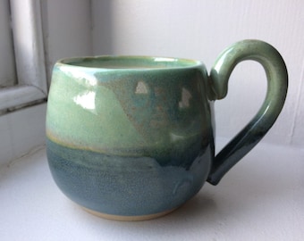 Handthrown Pottery Two-tone Green/Blue Ceramic Mug