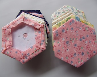 pre-made English paper piecing hexagons 1.5", set of 50 flower print hexagons, EPP made from fabric, , finished EPP hexagon sewing supply
