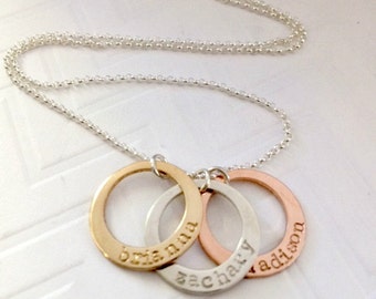 Mixed Metal Ring Necklace - Kids Name Necklace - Gifts for her - Gold Rose Gold Sterling Necklace - - Personalized - Mother's Day Gift