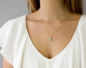 Crystal Point Necklace, Minimal Crystal Necklace, Delicate Layering Necklace, Blue Opal, Christmas Gift, Gift for Her, Bridesmaid Gift, N301