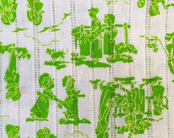 Vintage, 1970s nursery, fat quarter, vintage fabric, quilting, nursery rhyme, silhouette, lime green