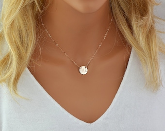 Monogram Disc Necklace, Personalized Disc Necklace, Initial Disc Gold, Rose Gold, Sterling Silver, Name Disc Necklace, Monogram Pendant