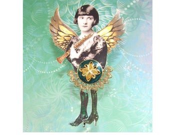 Button Art Doll Brooch, Original Mixed Media Wearable Art - "Retha Landry"