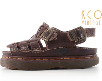 Dr Martens 7 Brown Leather Platform Fisherman Sandals 90's Vintage / Chunky 1990's Grunge Made in England Women's Size US 7 / UK 5-6 / EUR37